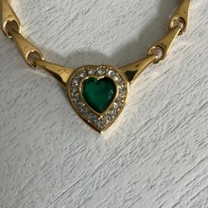 Gold Heart Pendant Necklace with Green Stone